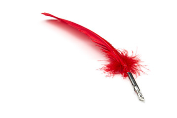 A red feather pen isolated on white background