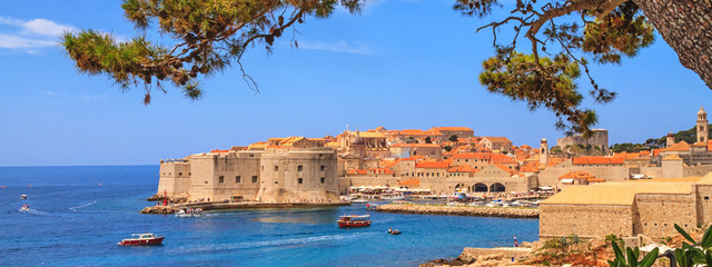 Coastal summer landscape - view of the City Harbour and marina of the Old Town of Dubrovnik on the...