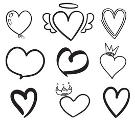 Simple heart. Sketchy hearts on isolated white background. Set of stylish elements for design. Valentine's day