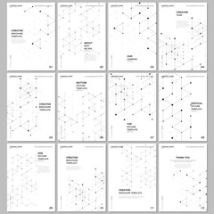 A4 brochure layout of covers design templates for flyer leaflet, A4 brochure design, presentation, magazine cover, book design. Geometric background with hexagons and triangles for medical concepts.