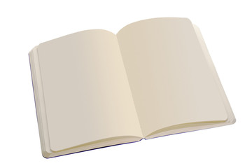 Open notebook spread with blank pages. Isolated on white background. Cut using a path. Full depth of field.