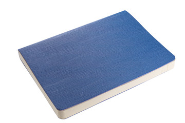 Isolated blue notebook on white background. Cut using a path. Full depth of field.