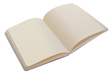 Open notebook spread with blank pages. Isolated on white background. Cut using a path. Full depth of field.