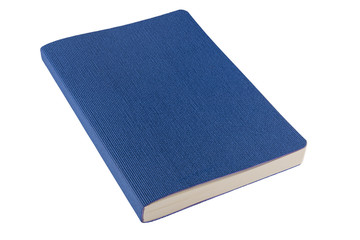 Isolated blue notebook on white background. Cut using a path. Full depth of field.