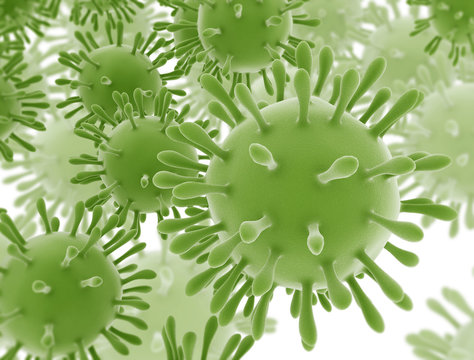 Virus cells close up isolated on white background. 3D illustration