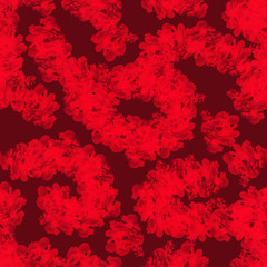 Seamless abstract pattern. Red translucent elements randomly scattered on a burgundy background.