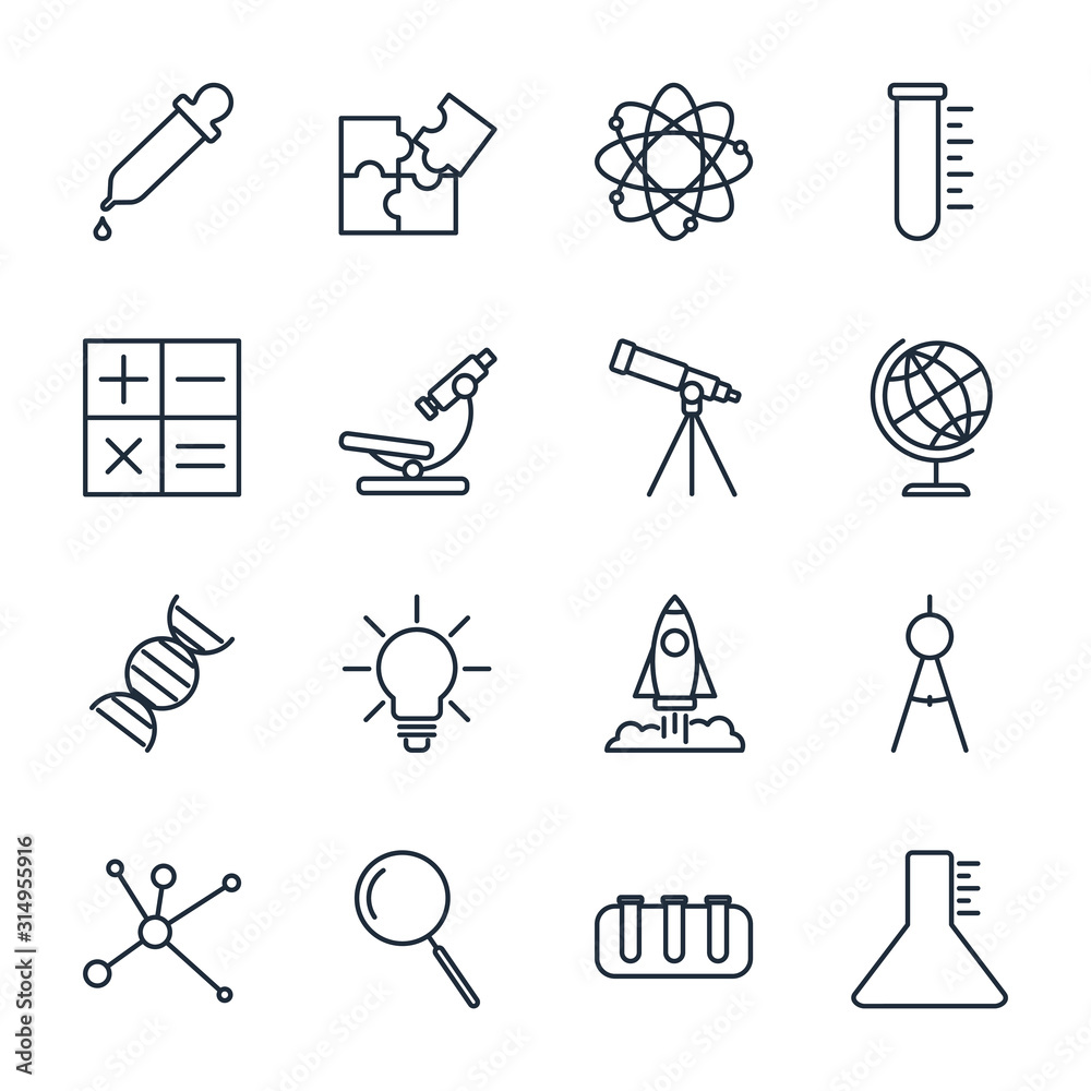 Poster Set Science icon template color editable. scientific activity elements pack symbol vector sign isolated on white background illustration for graphic and web design.