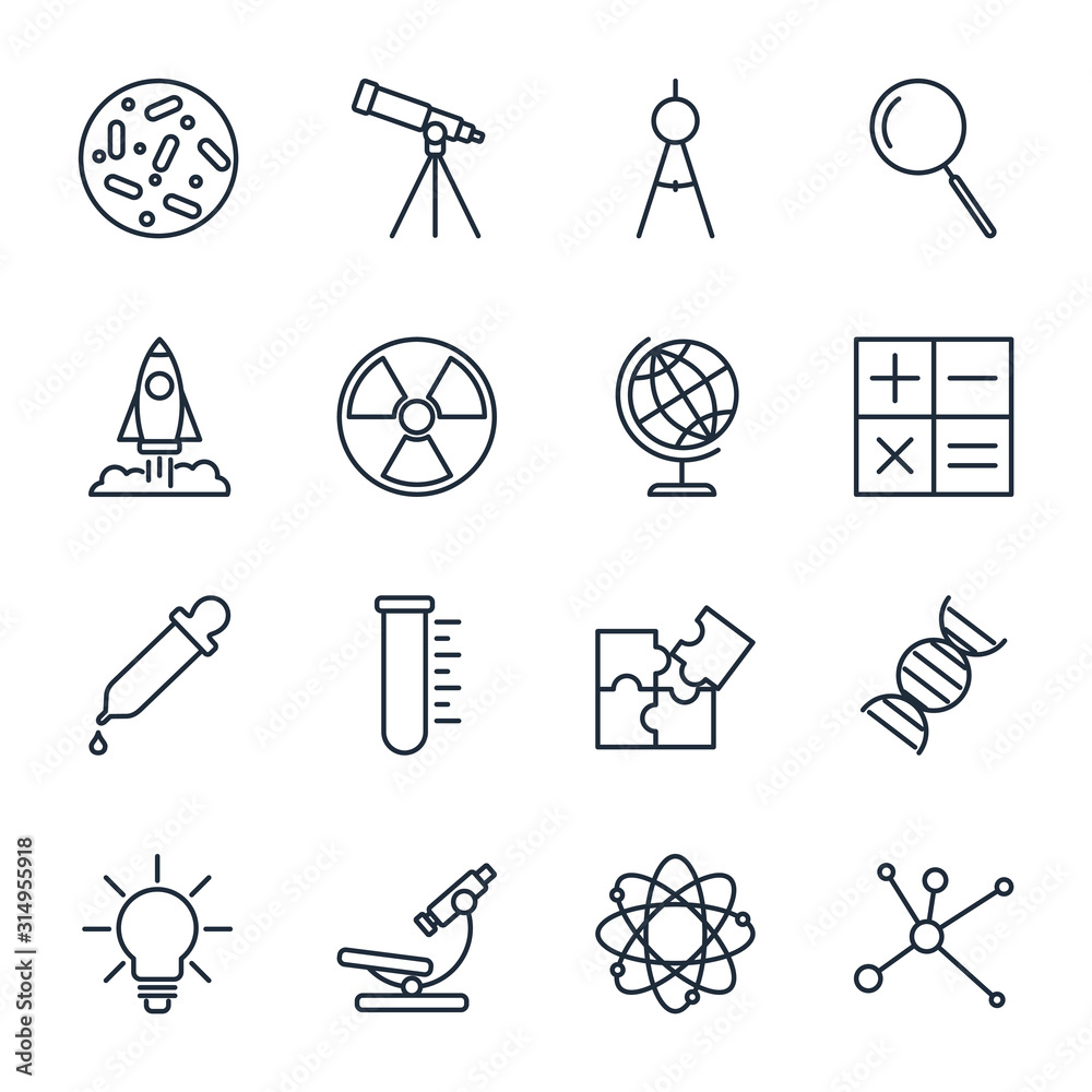 Poster set science icon template color editable. scientific activity elements pack symbol vector sign isola