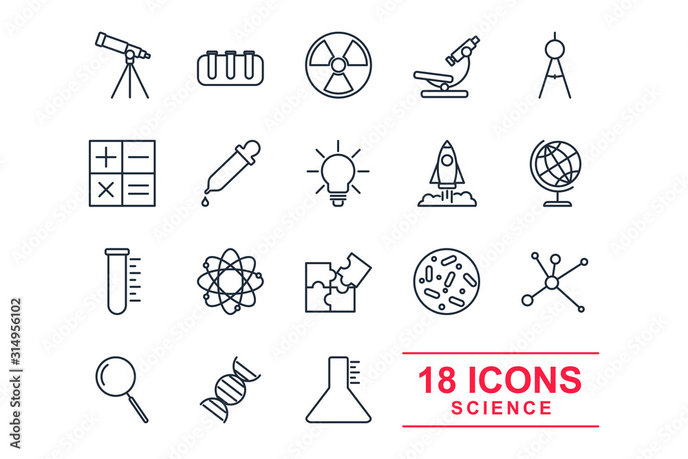 Poster set science icon template color editable. scientific activity elements pack symbol vector sign isola