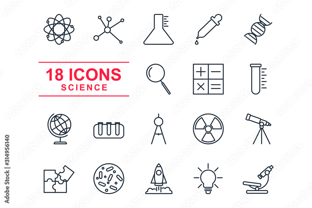 Aufkleber set science icon template color editable. scientific activity elements pack symbol vector sign isola