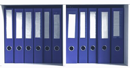 Folders with documents on shelves in archive