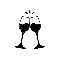 Champagne glasses icon. Wine glasses in a flat style. The sound of clinking glasses