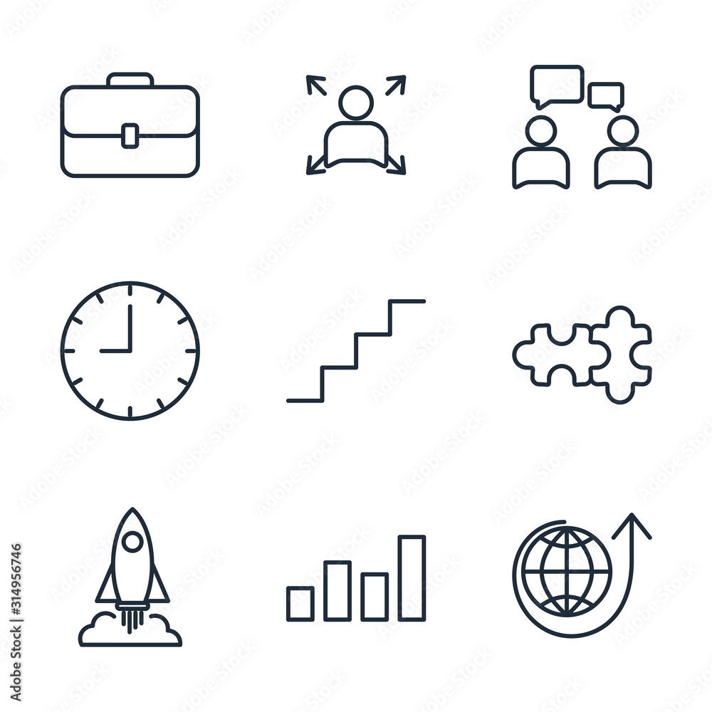 Poster set startup development elements icon template color editable. project development elements pack sym