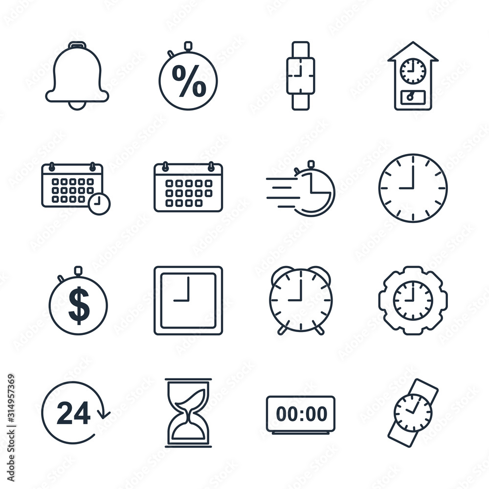 Fototapete set time icon template color editable. time pack symbol vector sign isolated on white background ill