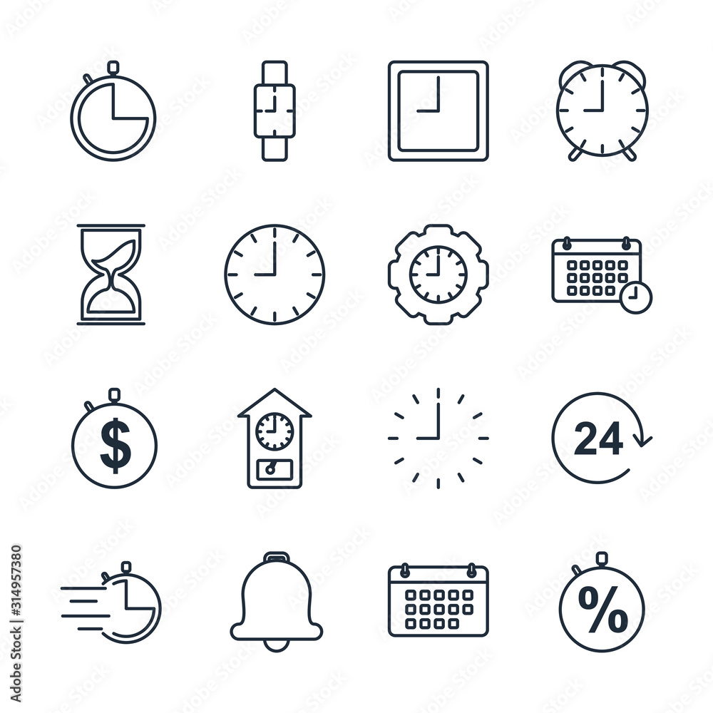 Leinwandbilder set time icon template color editable. time pack symbol vector sign isolated on white background ill