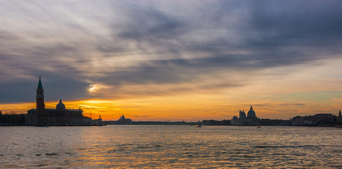 Beautiful sunset over Venice Lagoon with evening haze