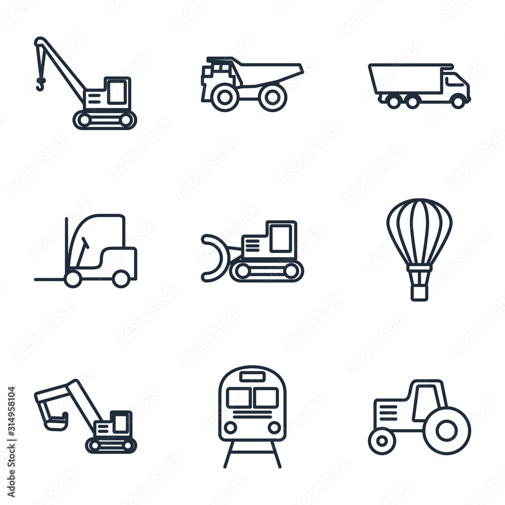 Aufkleber set transport vehicle icon template color editable. vehicle and delivery pack symbol vector sign iso