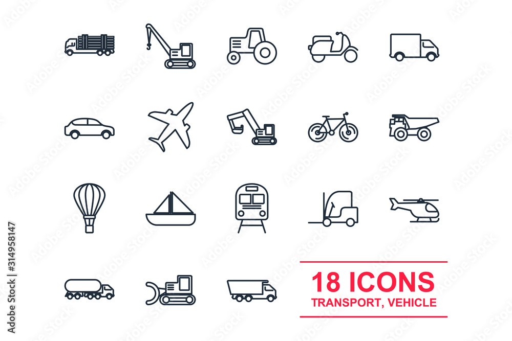 Aufkleber set transport vehicle icon template color editable. vehicle and delivery pack symbol vector sign iso