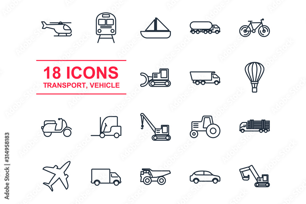Poster set transport vehicle icon template color editable. vehicle and delivery pack symbol vector sign iso