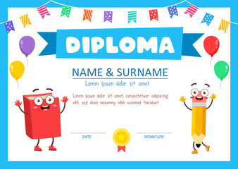 cute diploma certificate template for school student
