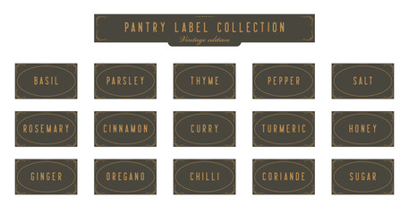 Kitchen Seasoning spice jar pantry label collection set in retro vintage art deco design template style - obrazy, fototapety, plakaty