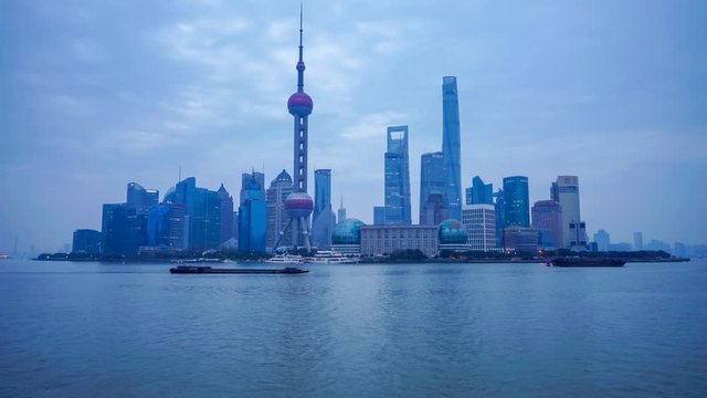 Timelapse of Shanghai Skyline at sunrise, Shanghai, China.