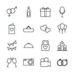 Set wedding icon template color editable. Wedding Marriage or Bridal pack symbol vector sign isolated on white background illustration for graphic and web design.