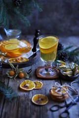 Winter tea with fresh  orange . Cup of orange tea. Oriental tea. orange tea.