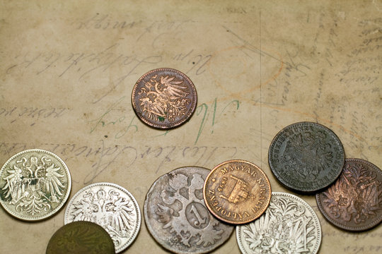 Close Up Shot Of Old Coins