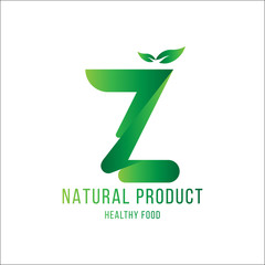 Original Letter Z for logotype. Natural product with green tree leaf for logo world ecology. Flat Vector Illustration EPS10