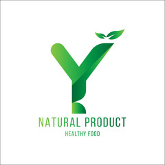 Original Letter Y for logotype. Natural product with green tree leaf for logo world ecology. Flat Vector Illustration EPS10