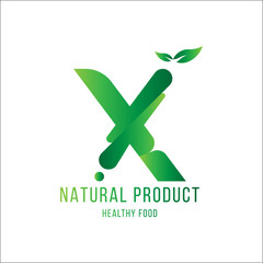 Original Letter X for logotype. Natural product with green tree leaf for logo world ecology. Flat Vector Illustration EPS10