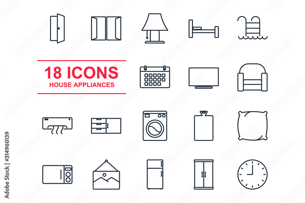 Aufkleber set home appliance icon template color editable. household appliances pack symbol vector sign isolat