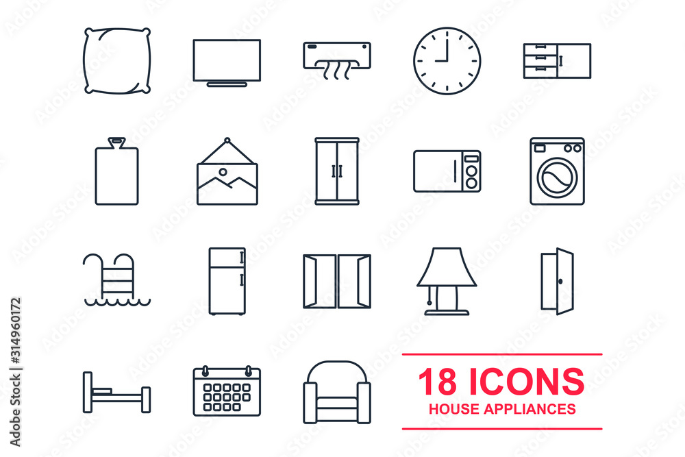 Poster set home appliance icon template color editable. household appliances pack symbol vector sign isolat