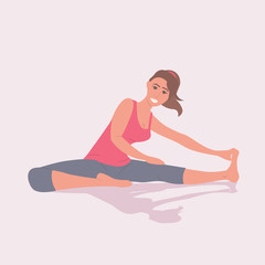 sportswoman doing stretching fitness exercises in gym healthy lifestyle workout concept full length vector illustration