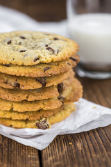 Chocolate Chip Cookies (fresh made) as detailed close-up shot; selective focus