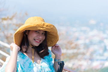 Woman relax at landscape viewpoint on mountain