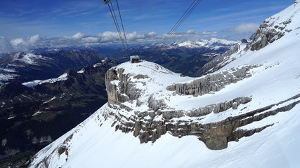 Snowy alps mountain peaks high glaciers landscape in Switzerland