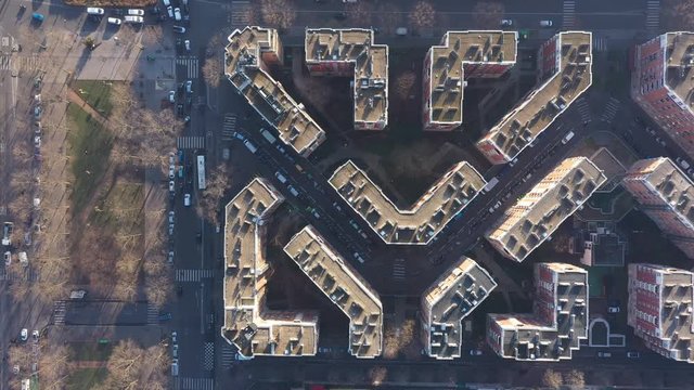 Residential buildings Paris ring road abstract geometrical shape aerial France 