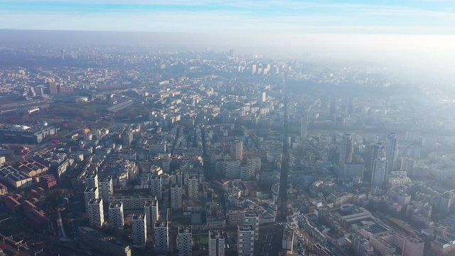 Aerial view of Paris northern districts pollution greenhouse gas smog air