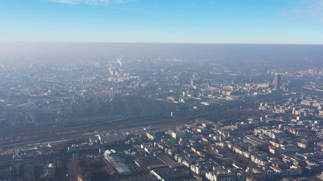 Aerial pollution smog over Paris Saint-Denis area France greenhouse gas industry