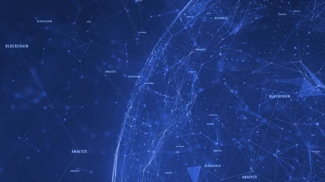 Abstract 3d business globe with word cloud copy space animation. Digital computer cyberspace background.