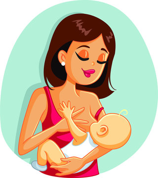 Mother Breastfeeding Newborn Baby Vector Illustration