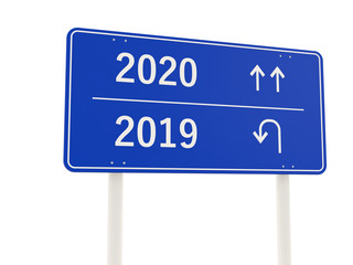 2020 New year symbol on a road sign