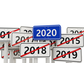 Fototapeta premium 2020 New year symbol on a road sign