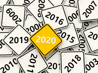 2020 New year symbol on a road sign