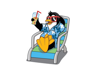 Vector of Penguin wearing awaiian shirt, sunglasses and   sipping a drink on a lounge chair design eps format , suitable for your design   needs, logo, illustration, animation, etc.