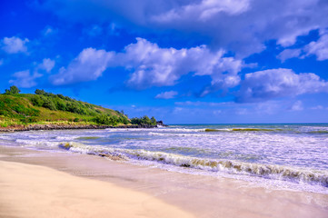 The beach along the coast of Kauai, Hawaii.