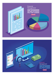 set poster of financial management with icons vector illustration design