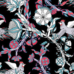 Materiał do szycia Abstract nature flower seamless pattern. Ethnic ornament, floral print, textile fabric, botanical.